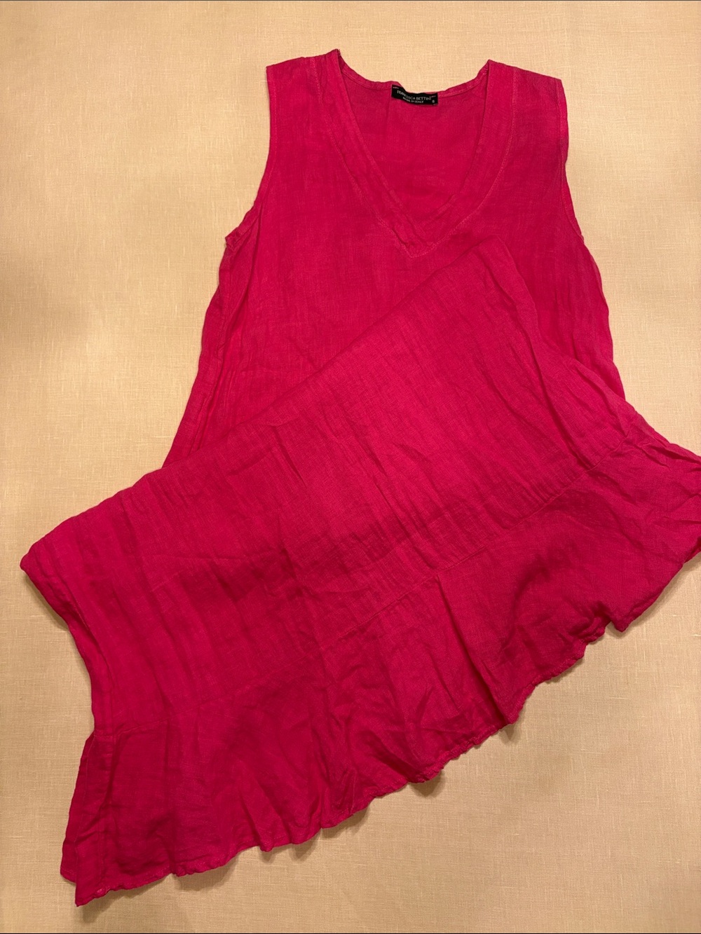 Sleeveless V-Neck Tunic linen Dress in Bright Fuchsia